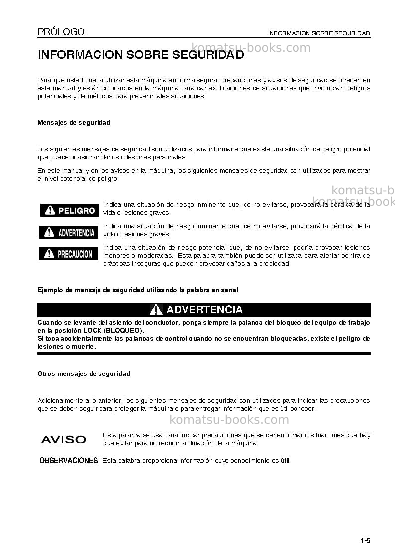 Komatsu wa250-6jpn-for n. america Manual de operación cover Page 6 Komatsu wa250-6jpn-for n. america Manual de operación cover Page 6