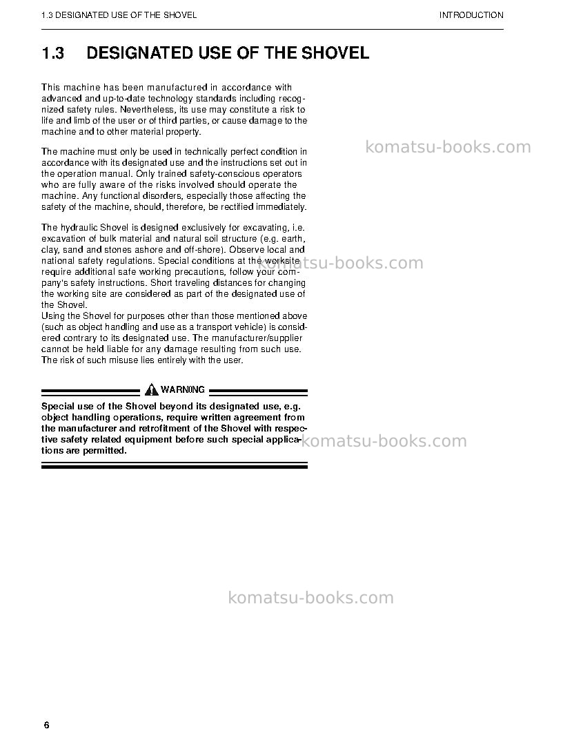 Komatsu pc3000-6deu Operation manual cover Page 6 Komatsu pc3000-6deu Operation manual cover Page 6