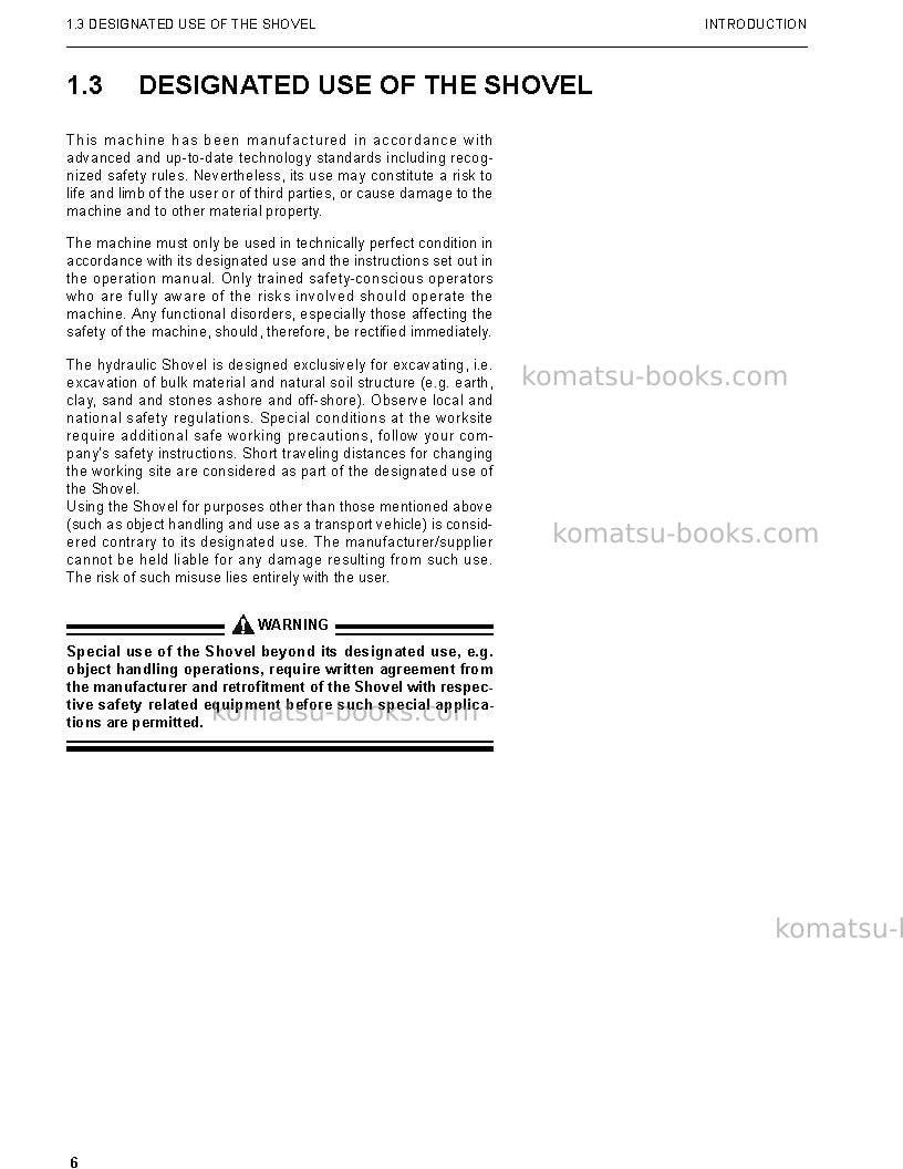 Komatsu pc3000-6deu Operation manual cover Page 6 Komatsu pc3000-6deu Operation manual cover Page 6