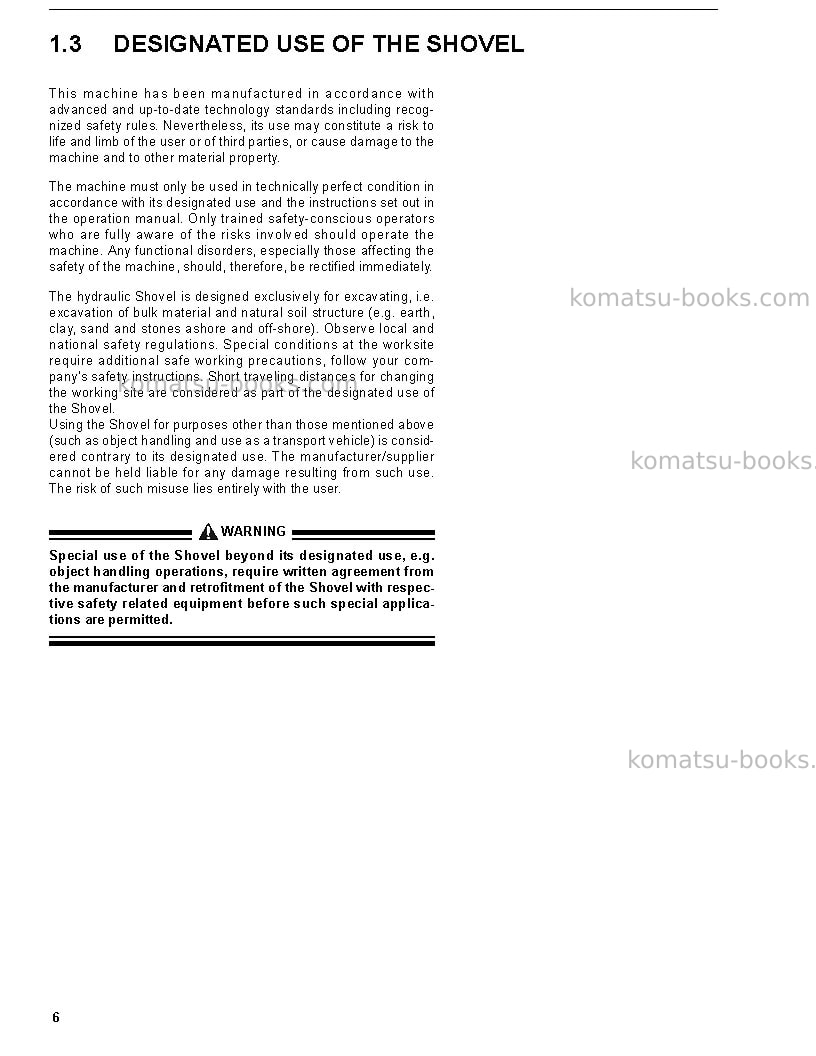 Komatsu pc3000-6deu Operation manual cover Page 6 Komatsu pc3000-6deu Operation manual cover Page 6