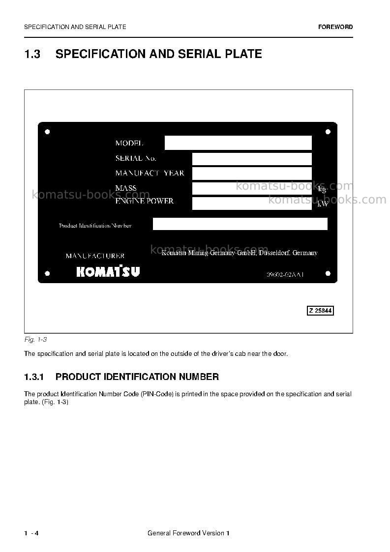 Komatsu pc3000-6deu Operation manual cover Page 6 Komatsu pc3000-6deu Operation manual cover Page 6