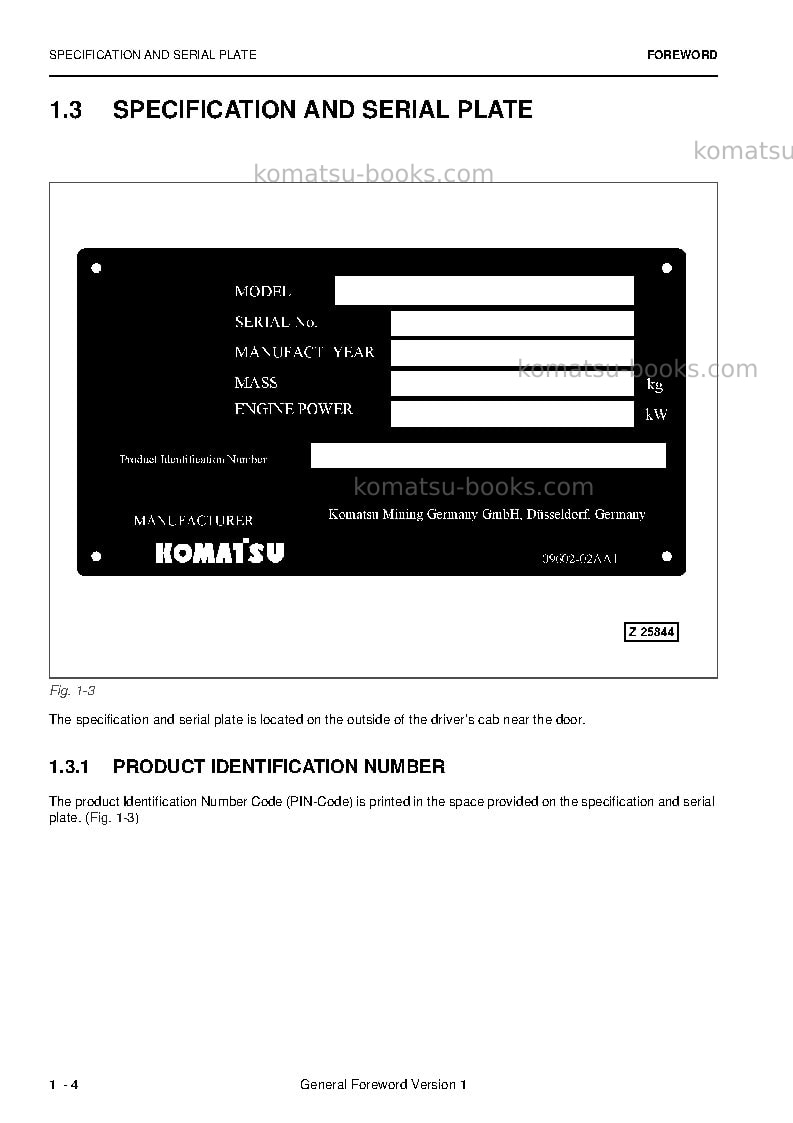 Komatsu pc4000-6deu Operation manual cover Page 6 Komatsu pc4000-6deu Operation manual cover Page 6