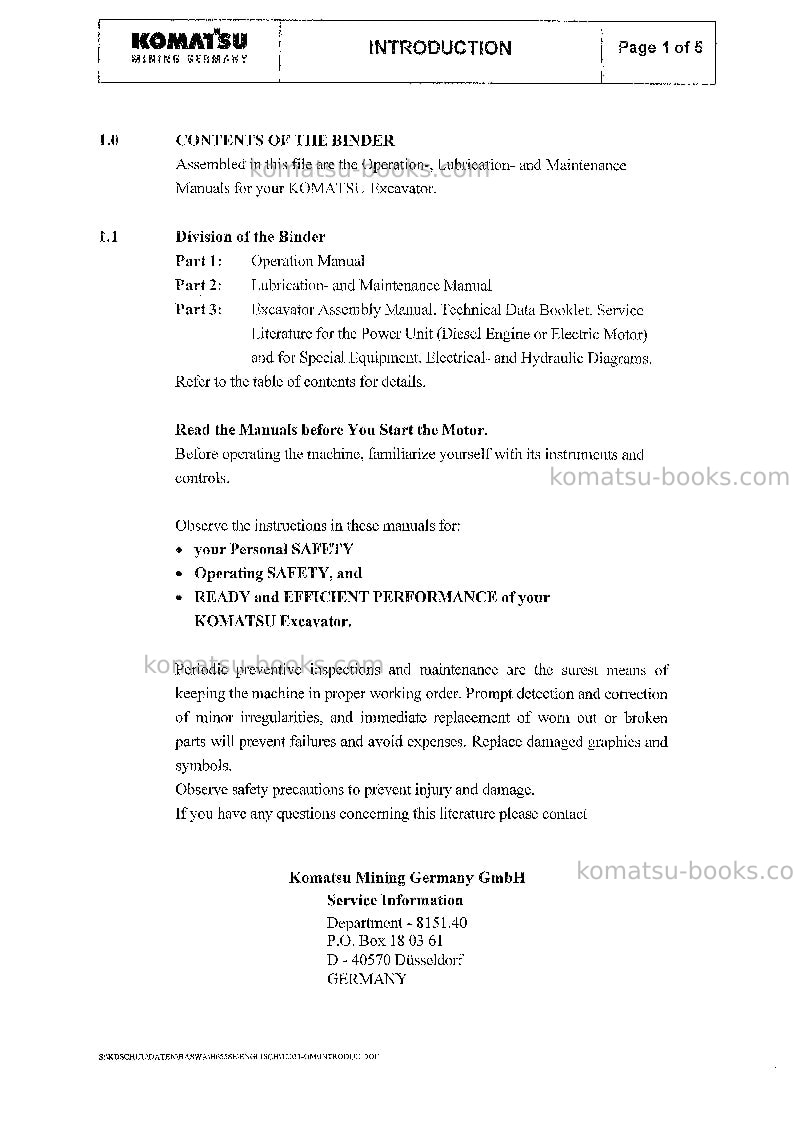 Komatsu pc8000-6deu-mian drive motor Operation manual cover Page 6 Komatsu pc8000-6deu-mian drive motor Operation manual cover Page 6
