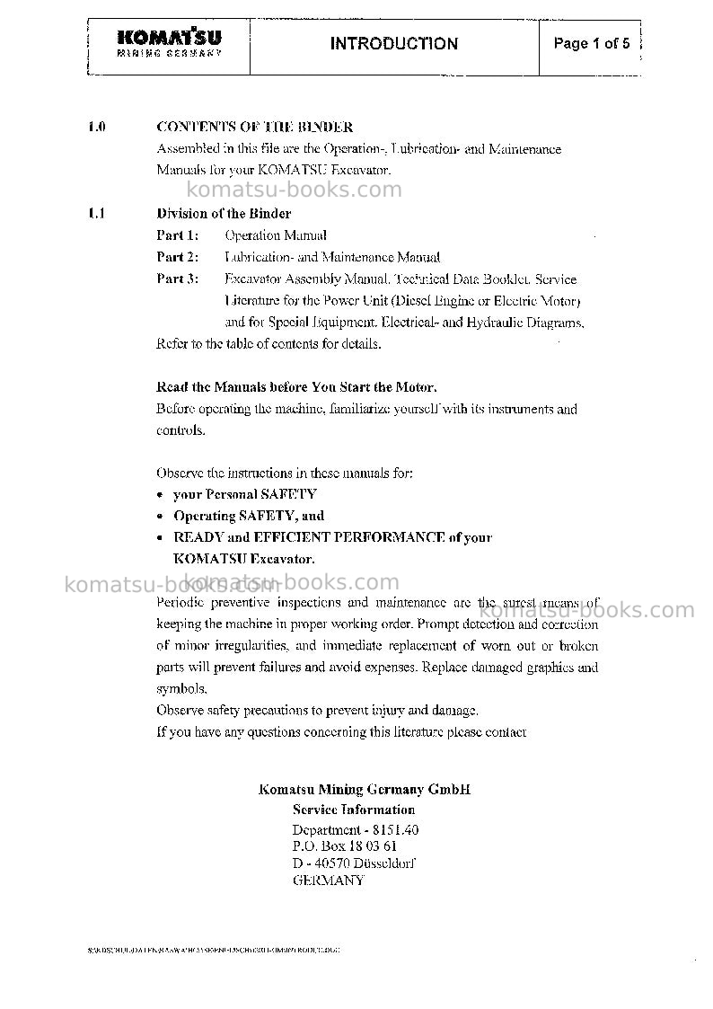 Komatsu pc8000-6deu-mian drive motor Operation manual cover Page 6