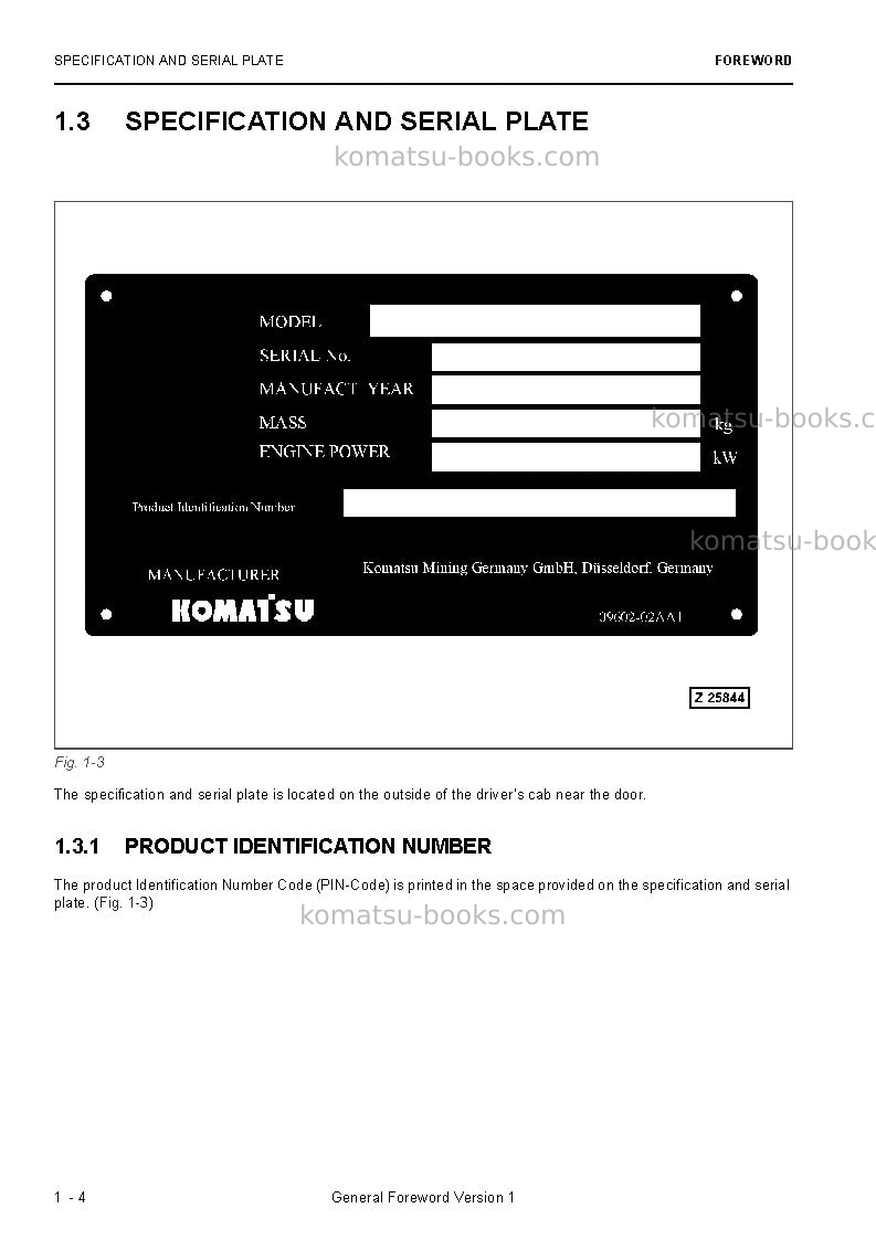 Komatsu pc5500e-6deu Operation manual cover Page 6 Komatsu pc5500e-6deu Operation manual cover Page 6