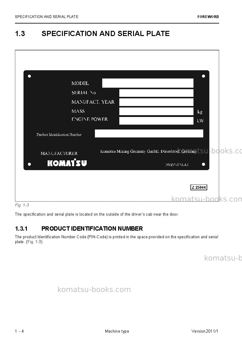 Komatsu pc3000-6deu Operation manual cover Page 6 Komatsu pc3000-6deu Operation manual cover Page 6