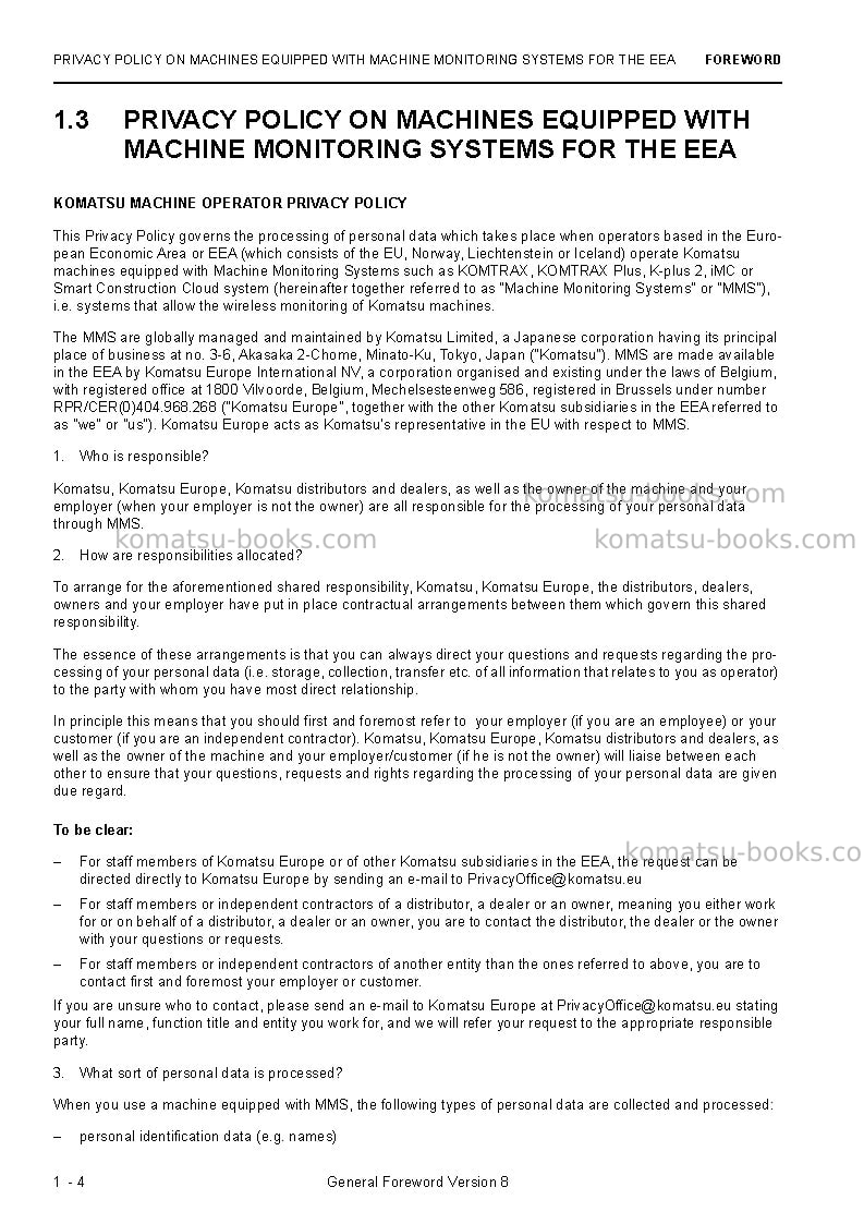 Komatsu pc3000-6deu Operation manual cover Page 6 Komatsu pc3000-6deu Operation manual cover Page 6