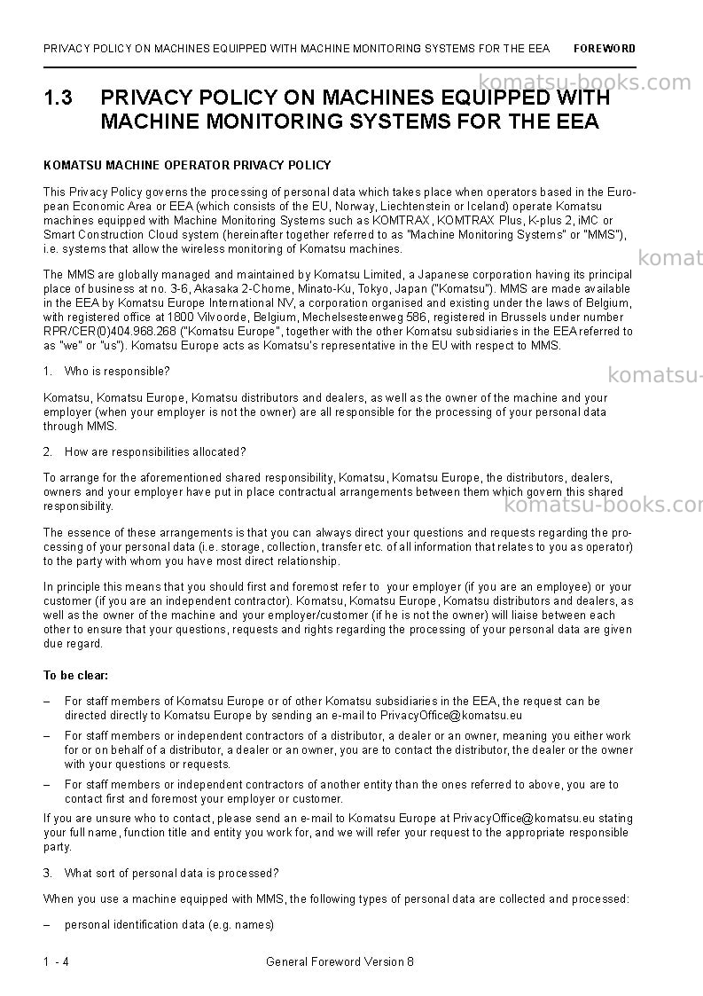 Komatsu pc3000-6deu Operation manual cover Page 6 Komatsu pc3000-6deu Operation manual cover Page 6