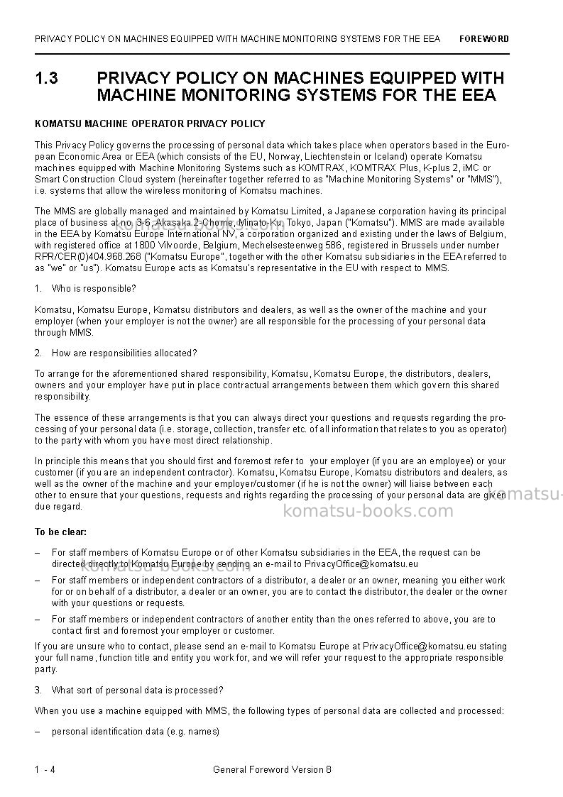 Komatsu pc3000-6deu Operation manual cover Page 6