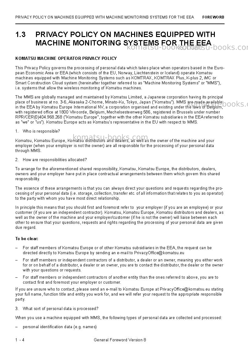 Komatsu pc3000-6deu Operation manual cover Page 6