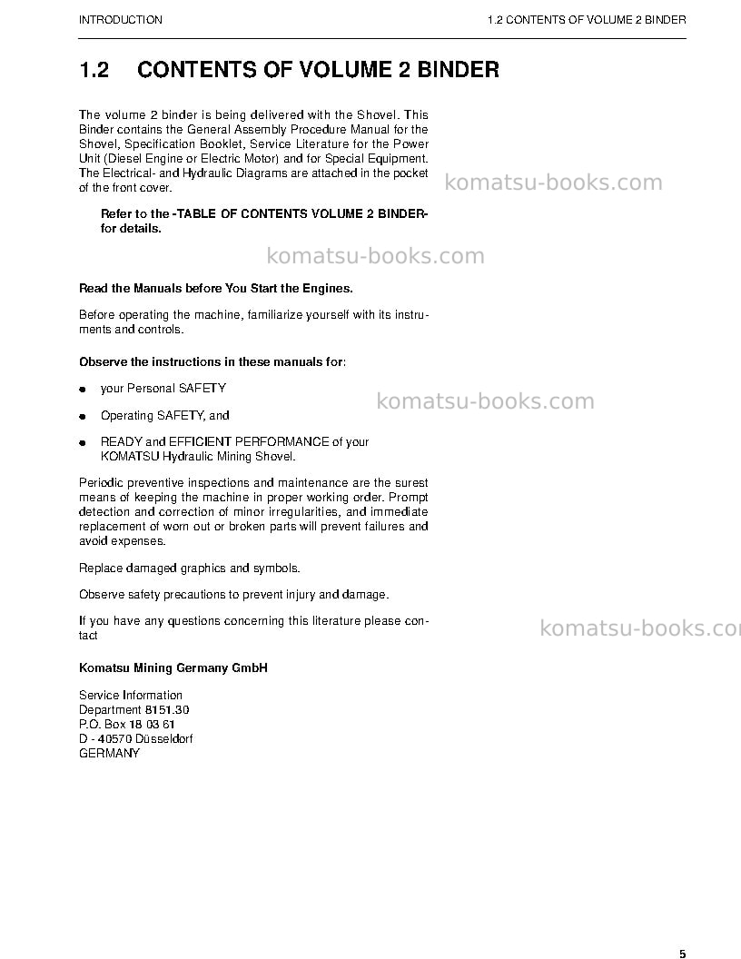 Komatsu pc8000-6deu Repair & maintenance cover Page 6 Komatsu pc8000-6deu Repair & maintenance cover Page 6