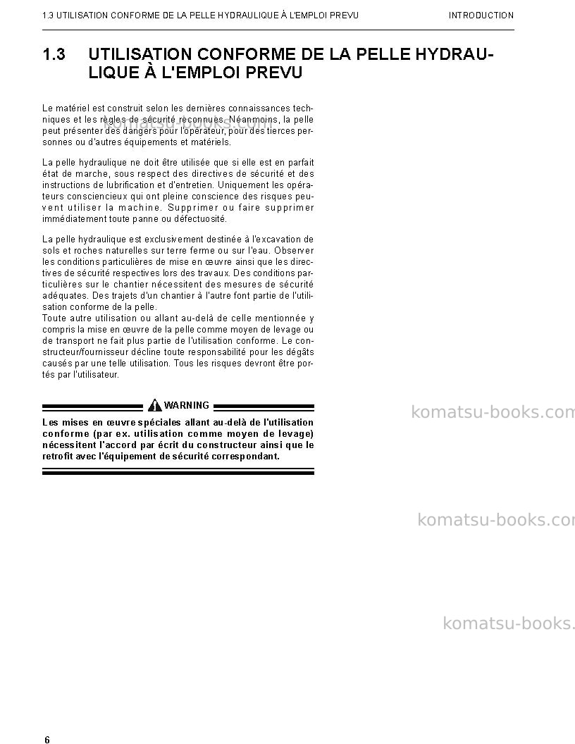 Komatsu pc3000-6deu Manuel d'utilisation couverture Page 6 Komatsu pc3000-6deu Manuel d'utilisation couverture Page 6