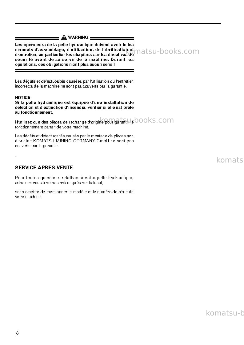 Komatsu pc3000-6deu Réparation et maintenance couverture Page 6 Komatsu pc3000-6deu Réparation et maintenance couverture Page 6