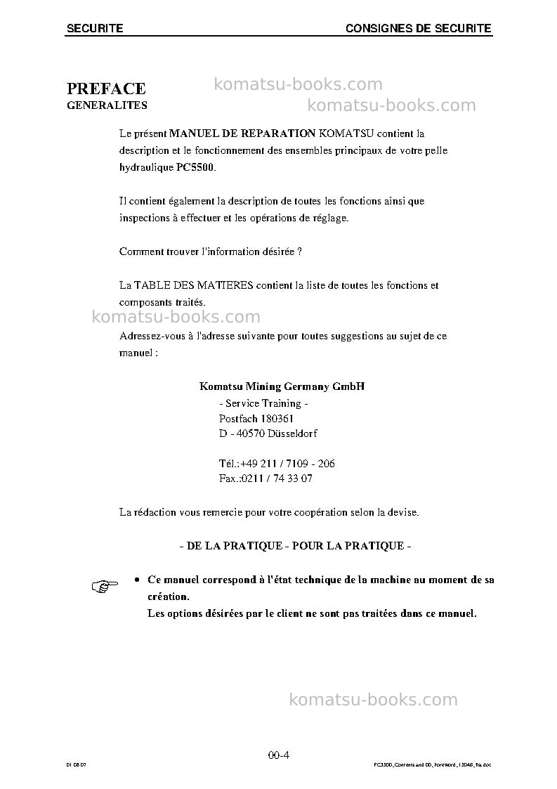 Komatsu pc5500-6deu Réparation et maintenance couverture Page 6 Komatsu pc5500-6deu Réparation et maintenance couverture Page 6