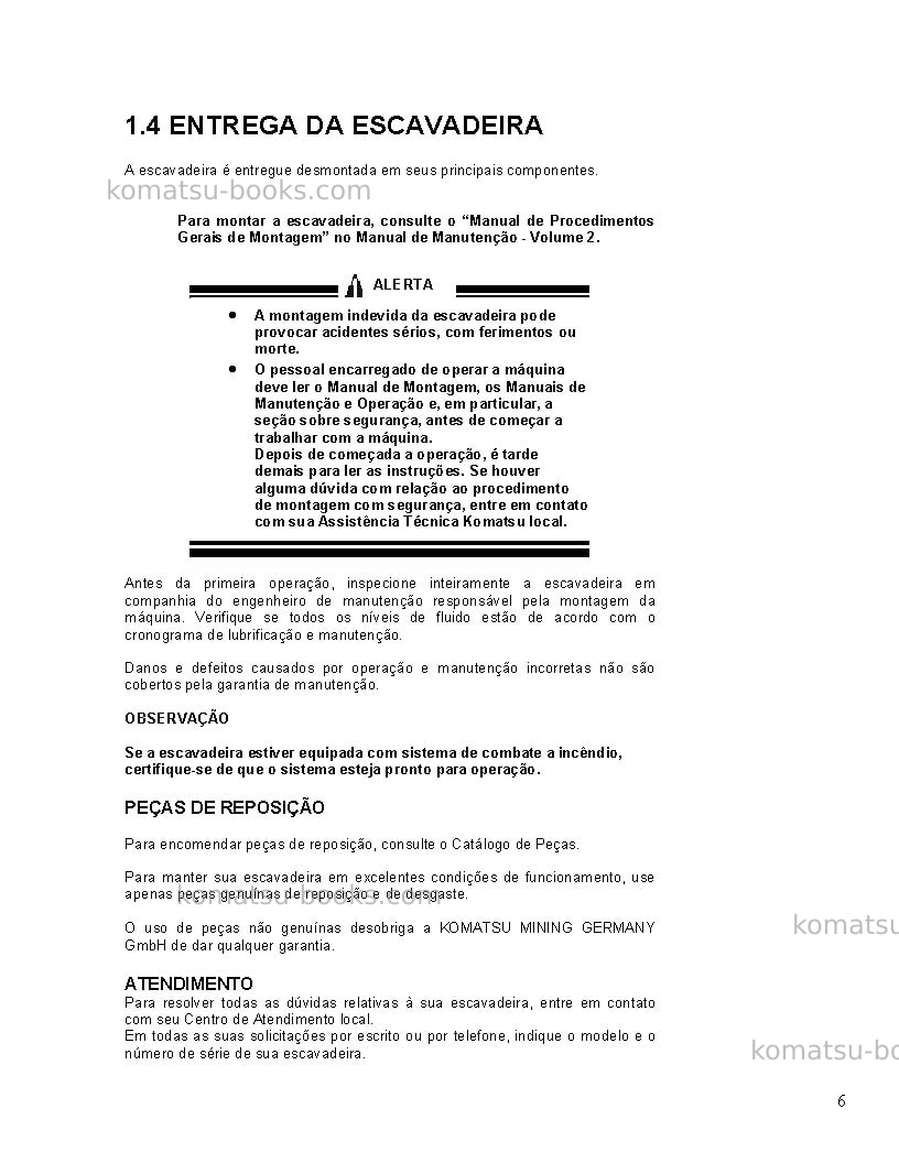 Komatsu pc8000-6deu-electric motor Manual de operação capa Página 6 Komatsu pc8000-6deu-electric motor Manual de operação capa Página 6