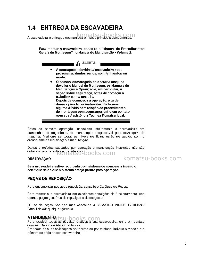 Komatsu pc8000-6deu-electric motor Manual de operação capa Página 6 Komatsu pc8000-6deu-electric motor Manual de operação capa Página 6