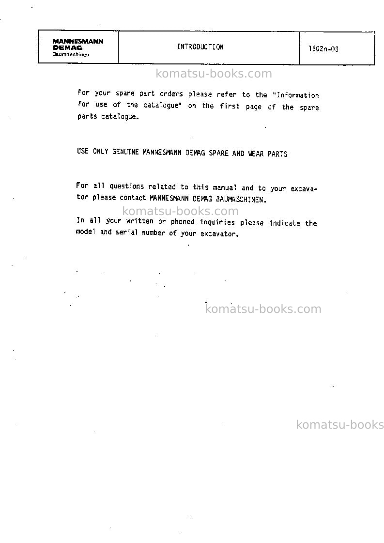 Komatsu h185sdeu Operation manual cover Page 6