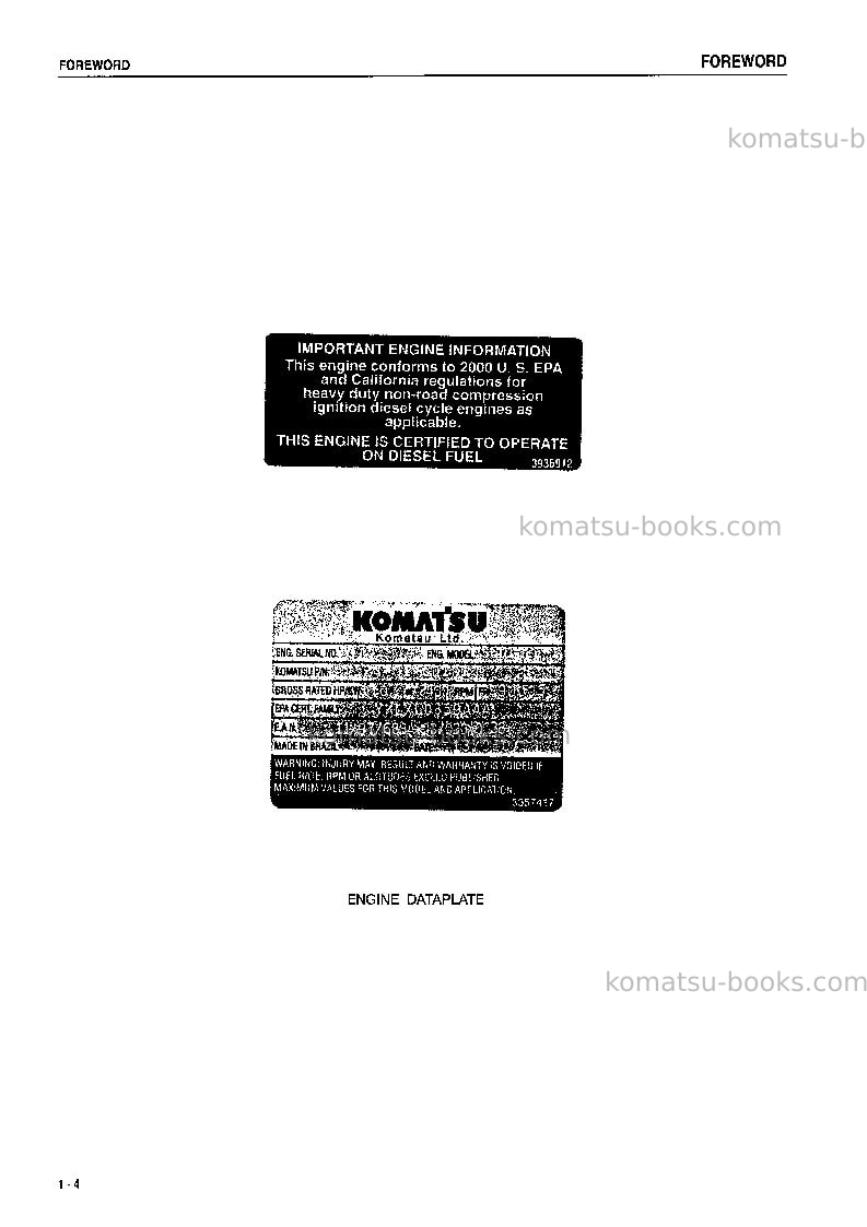 Komatsu d41e-6bra Operation manual cover Page 6 Komatsu d41e-6bra Operation manual cover Page 6