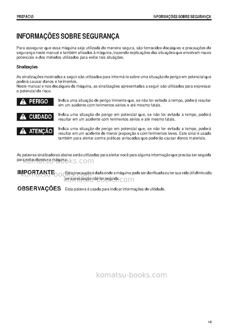 Komatsu pc138uslc-8jpn Manual de operação capa Página 6 Komatsu pc138uslc-8jpn Manual de operação capa Página 6