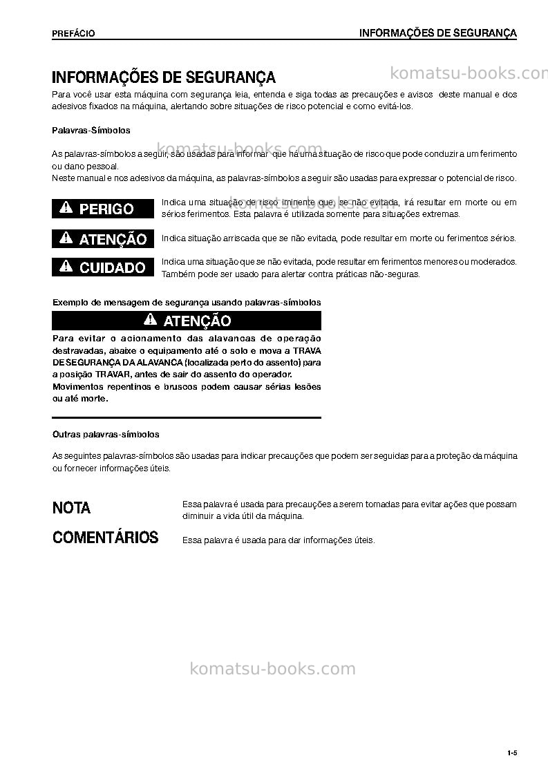 Komatsu d61ex-15bra-e0 Manual de operação capa Página 6 Komatsu d61ex-15bra-e0 Manual de operação capa Página 6