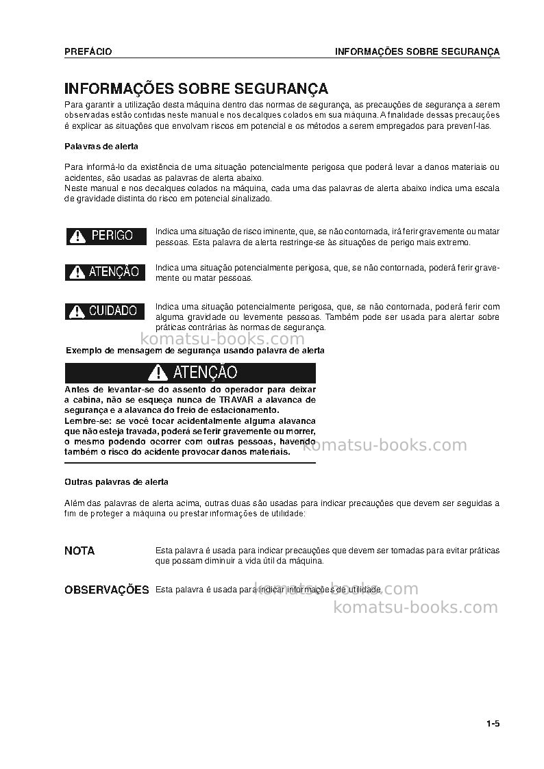 Komatsu d275ax-5jpn-e0 Manual de operação capa Página 6 Komatsu d275ax-5jpn-e0 Manual de operação capa Página 6
