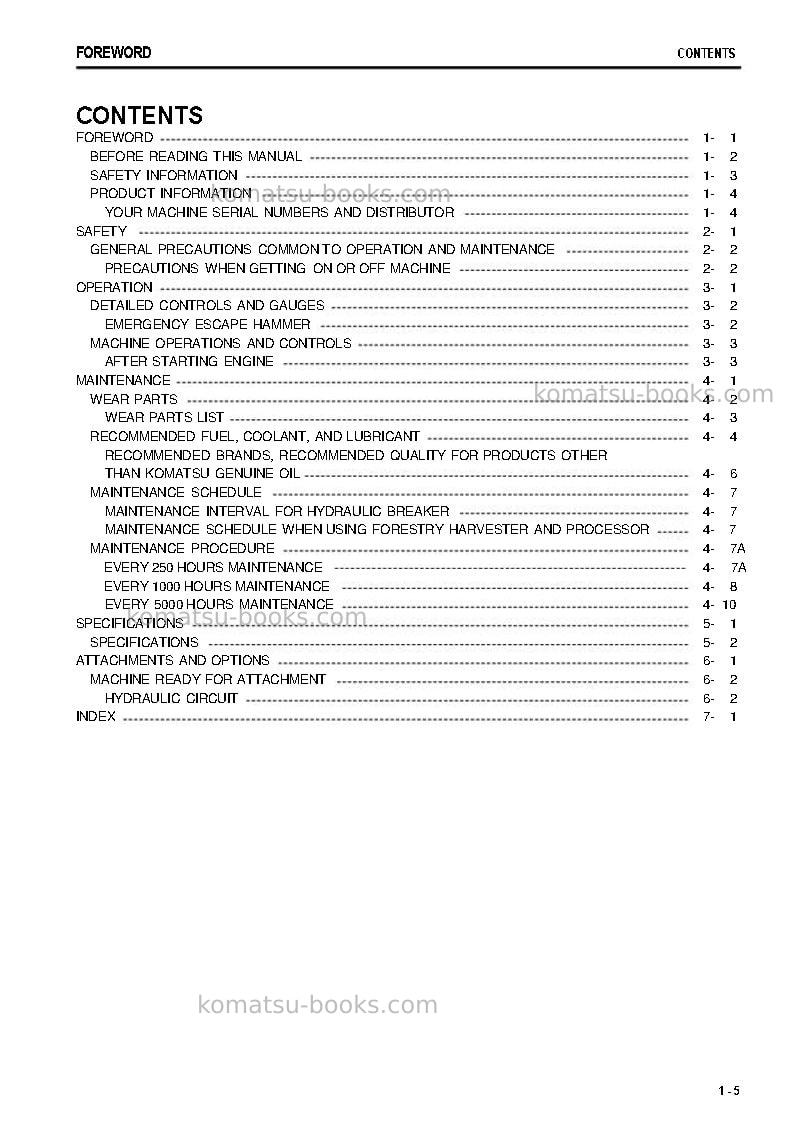 Komatsu pc200f-8idn Operation manual cover Page 6 Komatsu pc200f-8idn Operation manual cover Page 6