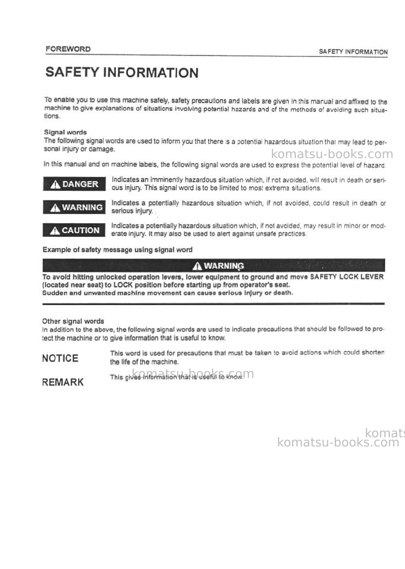 Komatsu pc300lc-7idn Operation manual cover Page 6 Komatsu pc300lc-7idn Operation manual cover Page 6