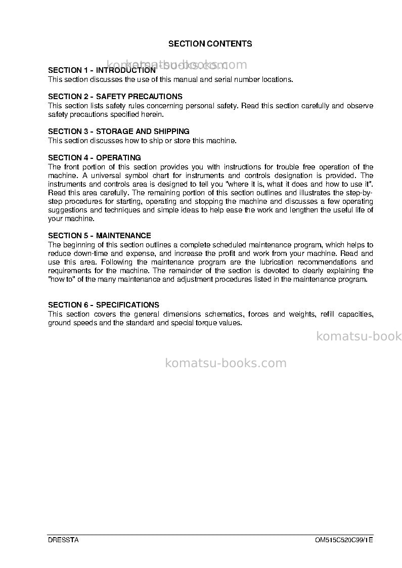 Komatsu 515ch Operation manual cover Page 6 Komatsu 515ch Operation manual cover Page 6