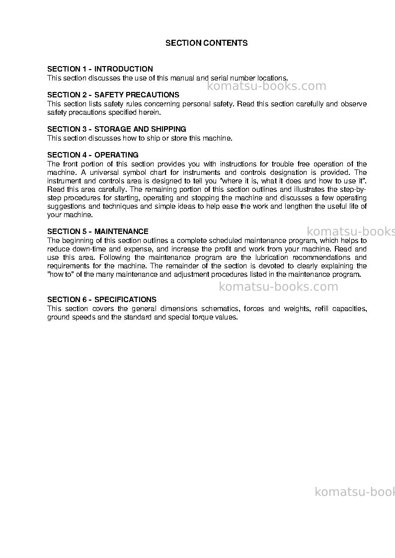Komatsu 560c Operation manual cover Page 6 Komatsu 560c Operation manual cover Page 6