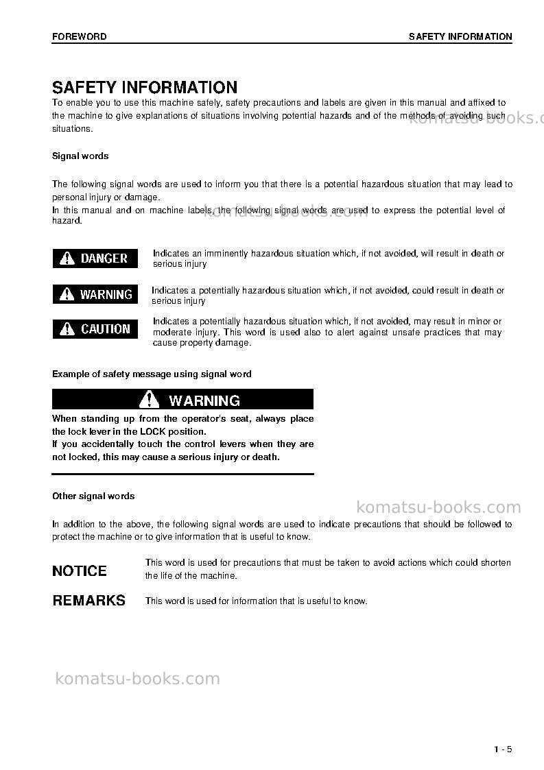 Komatsu pc130f-7idn Operation manual cover Page 6