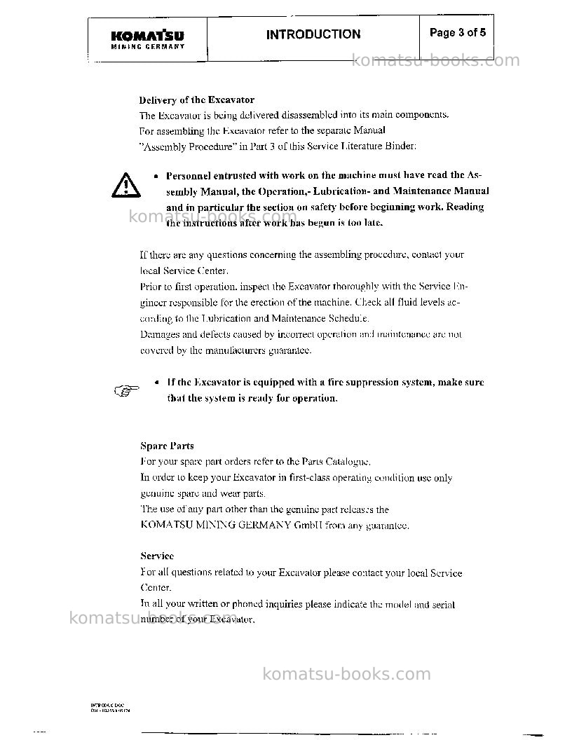 Komatsu pc3000-1deu Operation manual cover Page 6