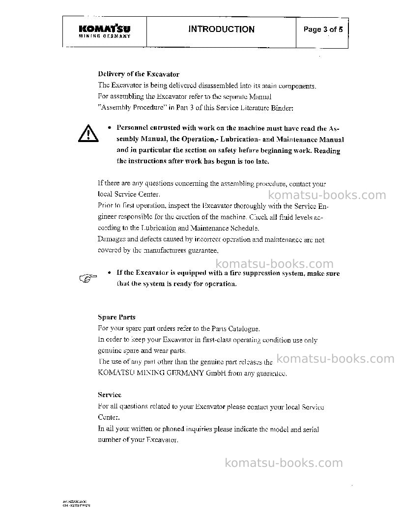 Komatsu pc3000-1deu Operation manual cover Page 6