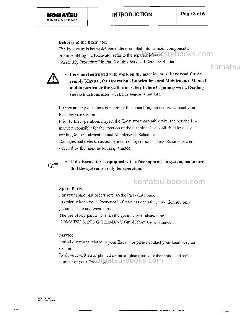 Komatsu pc3000-1deu Operation manual cover Page 6 Komatsu pc3000-1deu Operation manual cover Page 6