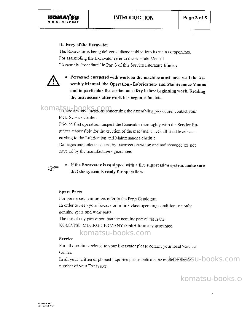 Komatsu pc3000-1deu Operation manual cover Page 6 Komatsu pc3000-1deu Operation manual cover Page 6