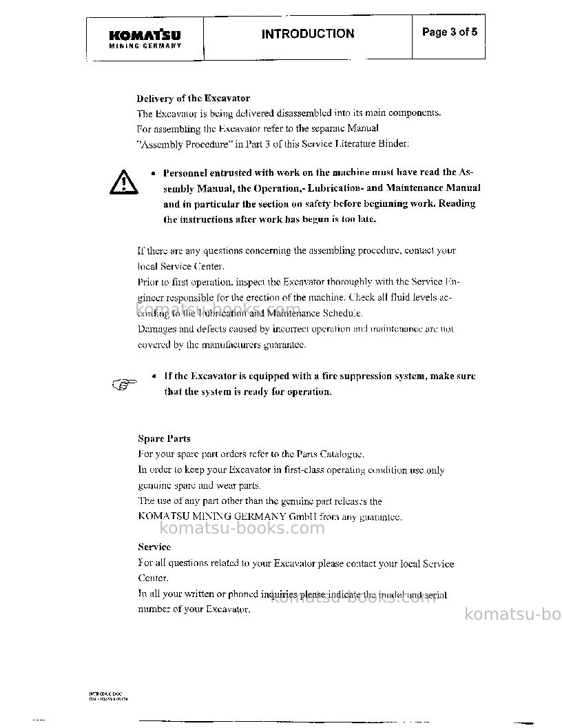 Komatsu pc3000-1deu Operation manual cover Page 6 Komatsu pc3000-1deu Operation manual cover Page 6