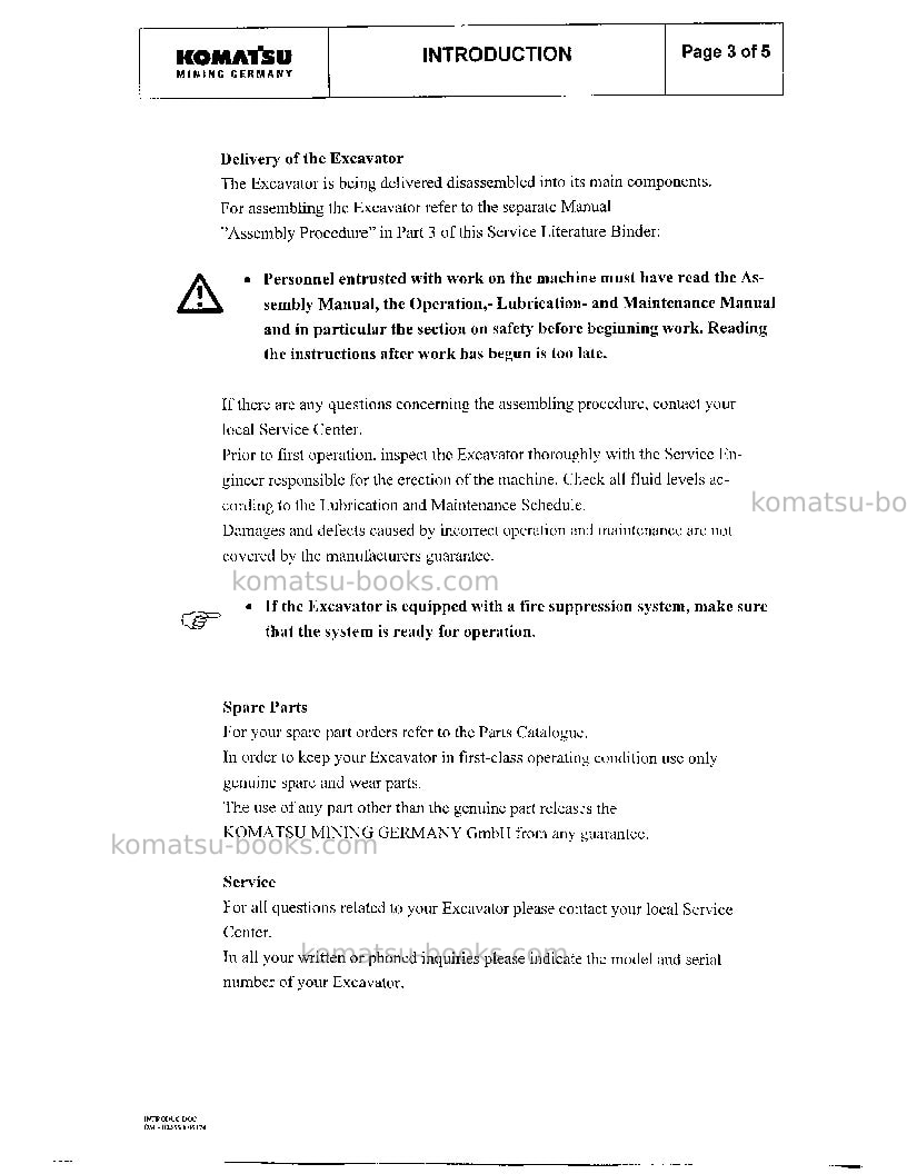 Komatsu pc3000-1deu Operation manual cover Page 6 Komatsu pc3000-1deu Operation manual cover Page 6