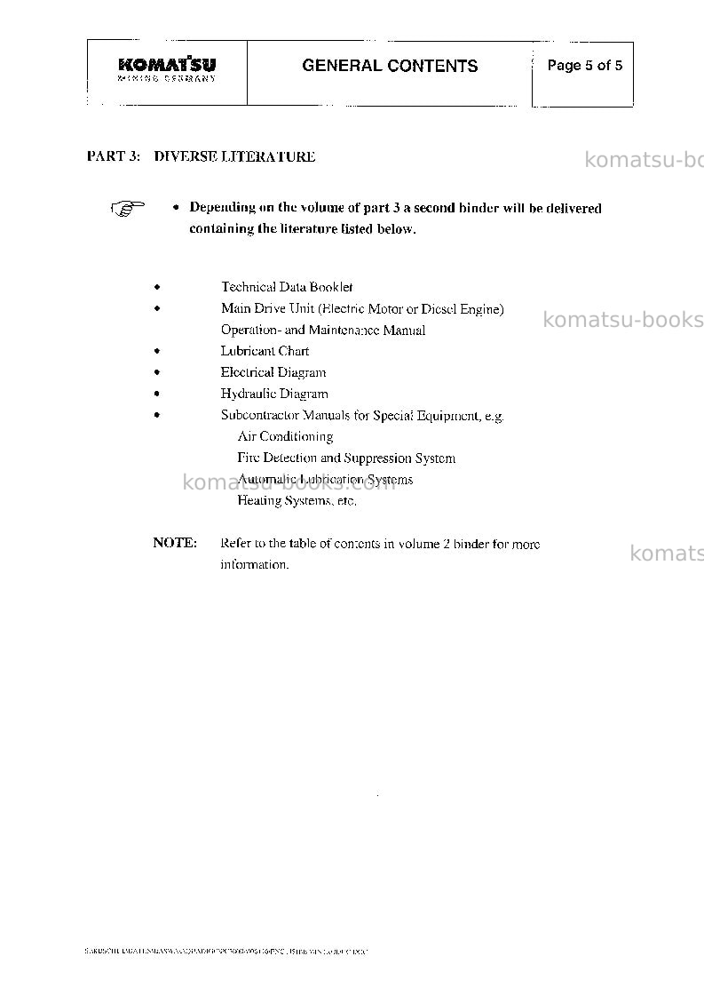 Komatsu pc3000-1deu-aqua digger Operation manual cover Page 6 Komatsu pc3000-1deu-aqua digger Operation manual cover Page 6