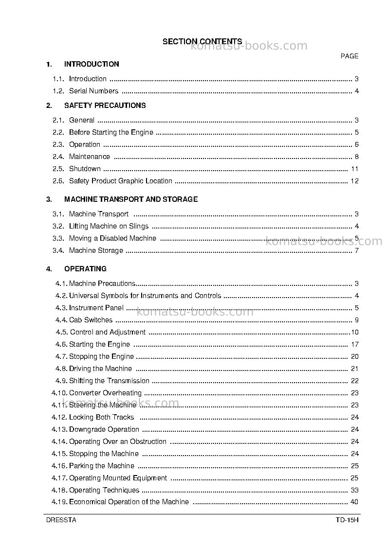 Komatsu td-15h Operation manual cover Page 6 Komatsu td-15h Operation manual cover Page 6
