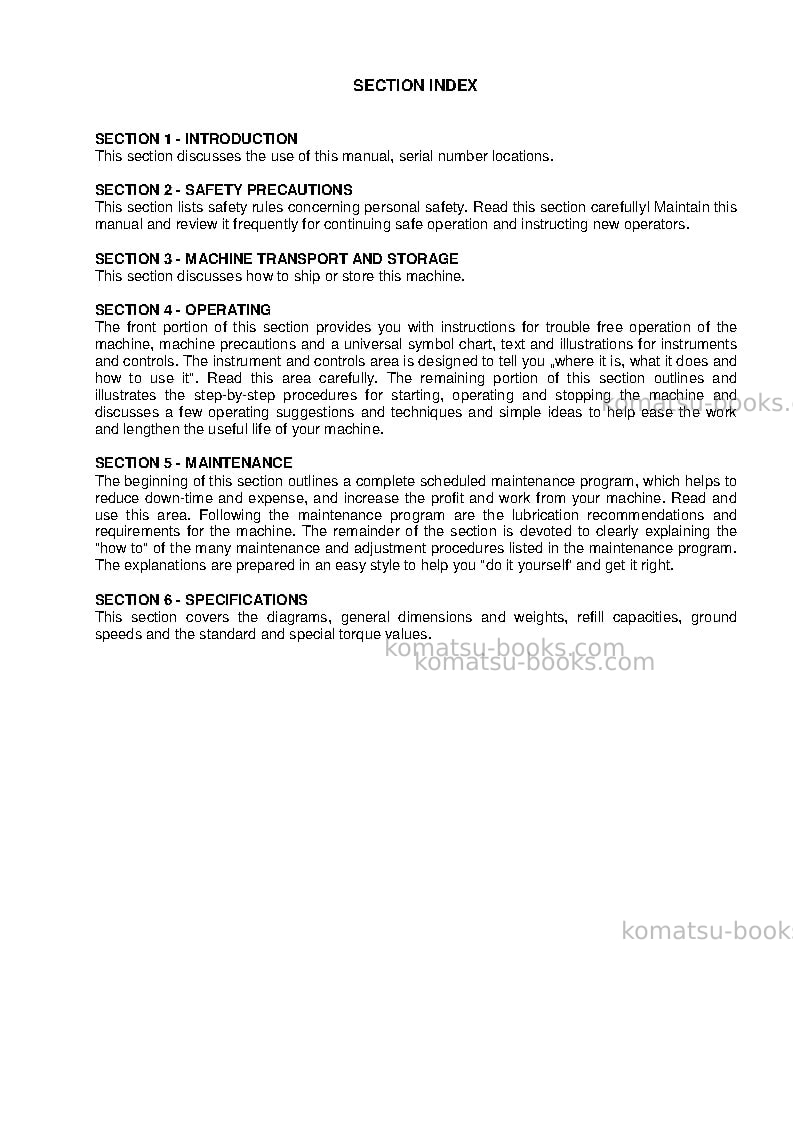 Komatsu td-20h Operation manual cover Page 6 Komatsu td-20h Operation manual cover Page 6