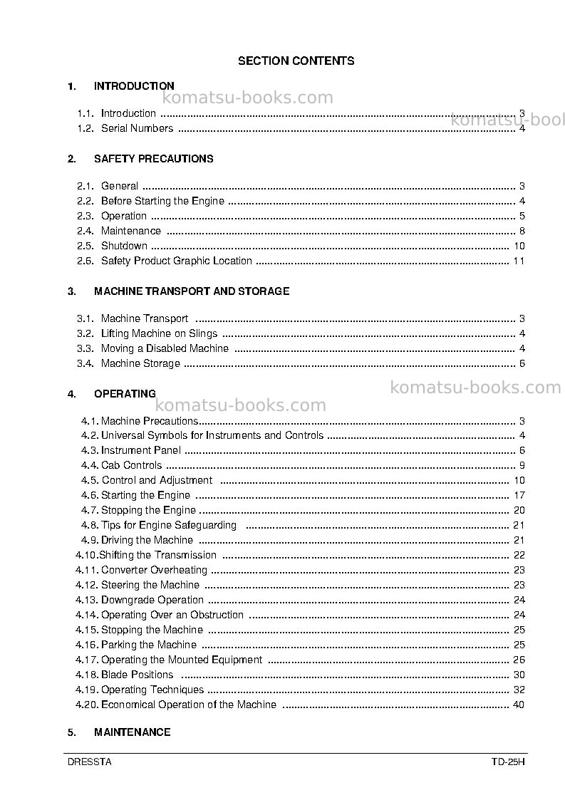 Komatsu td-25h Operation manual cover Page 6