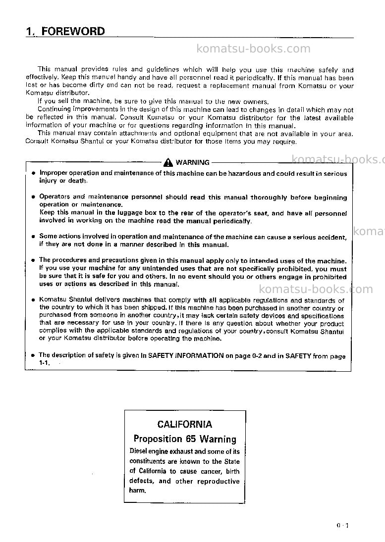 Komatsu pc200-6chn-a Operation manual cover Page 6
