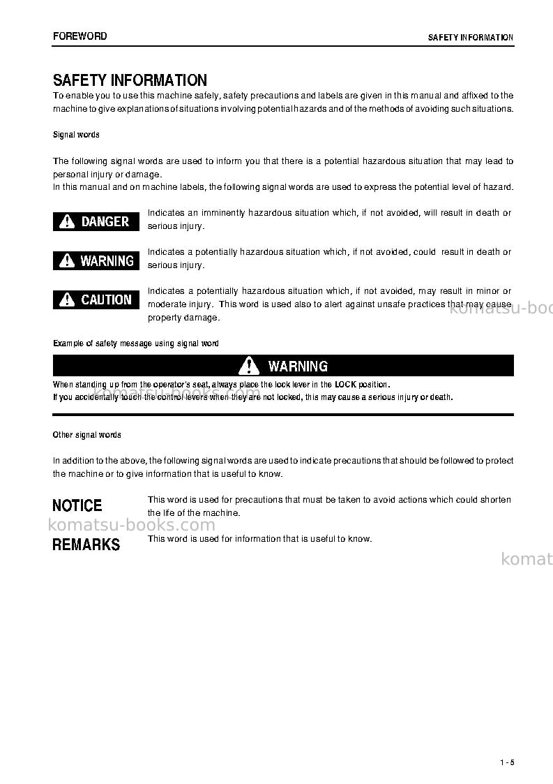 Komatsu pc400-7jpn--50c degree for cis Operation manual cover Page 6