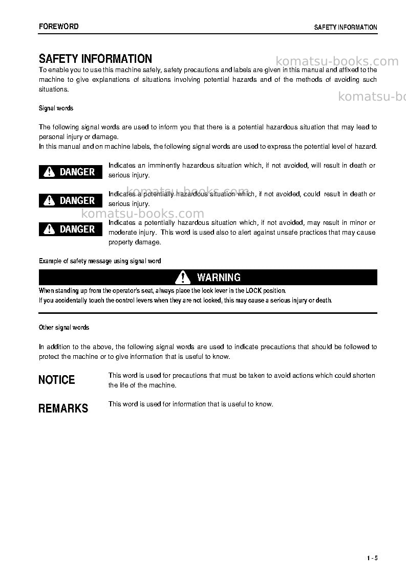 Komatsu d155c-1jpn Operation manual cover Page 6 Komatsu d155c-1jpn Operation manual cover Page 6