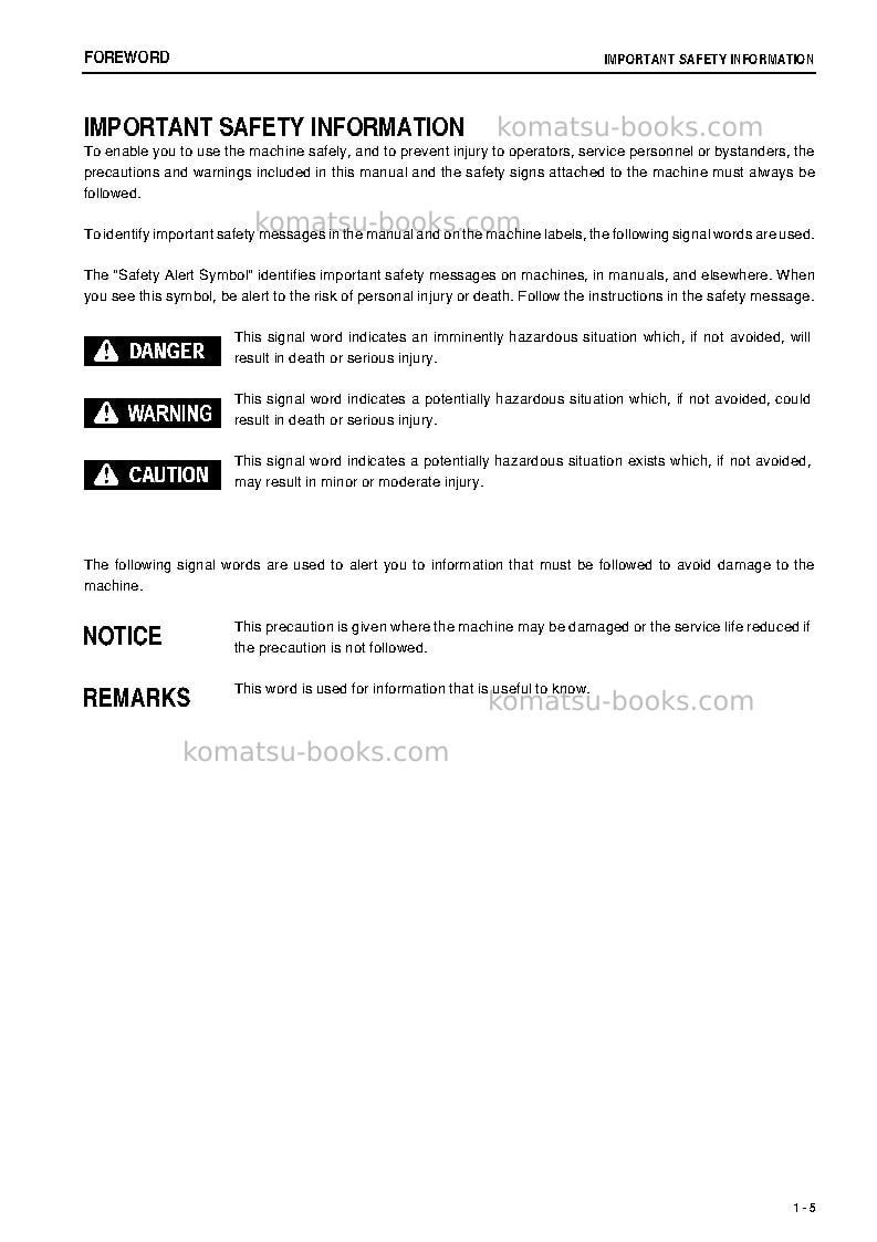 Komatsu d85ex-15jpn-tier3 Operation manual cover Page 6 Komatsu d85ex-15jpn-tier3 Operation manual cover Page 6