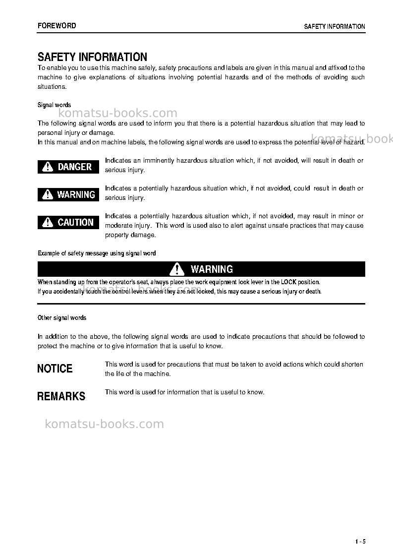 Komatsu wa200-5jpn Operation manual cover Page 6 Komatsu wa200-5jpn Operation manual cover Page 6