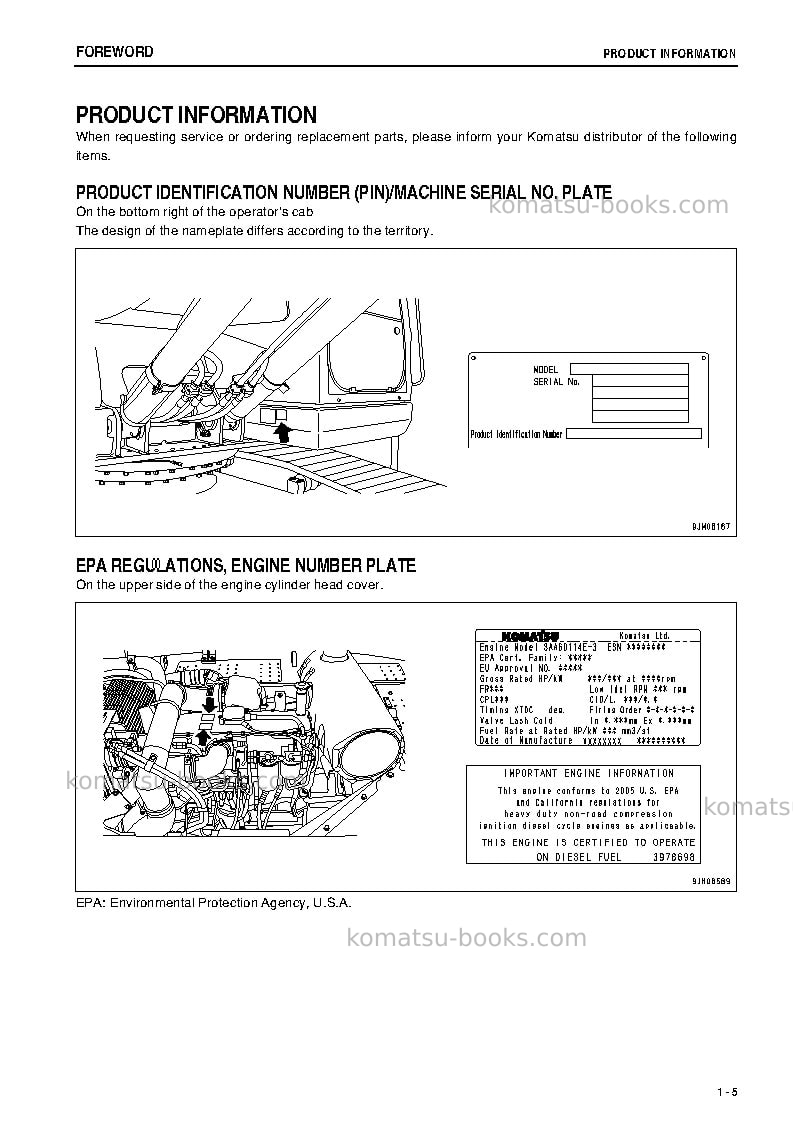 Komatsu pc300lc-8jpn-work equipment grease 100h Operation manual cover Page 6 Komatsu pc300lc-8jpn-work equipment grease 100h Operation manual cover Page 6