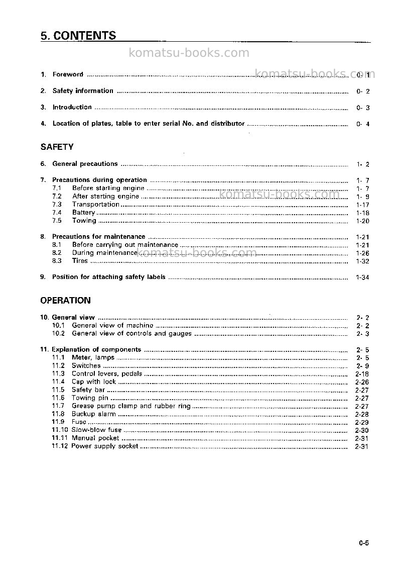 Komatsu wa120-3jpn-3-speed t/mission Operation manual cover Page 6 Komatsu wa120-3jpn-3-speed t/mission Operation manual cover Page 6