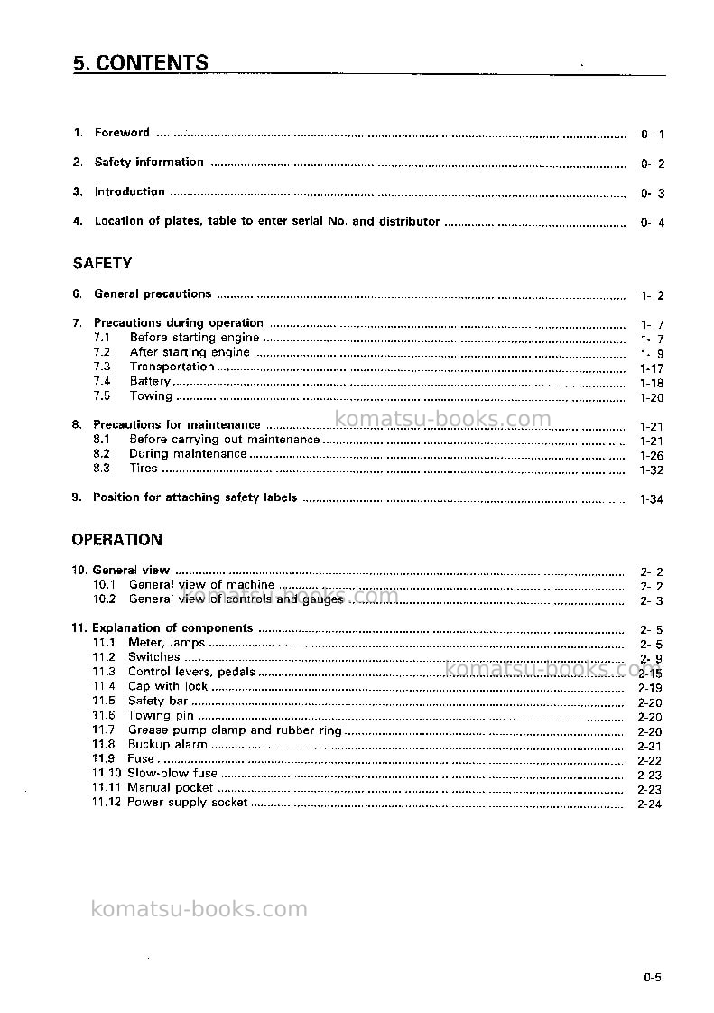 Komatsu wa180-3jpn Operation manual cover Page 6 Komatsu wa180-3jpn Operation manual cover Page 6
