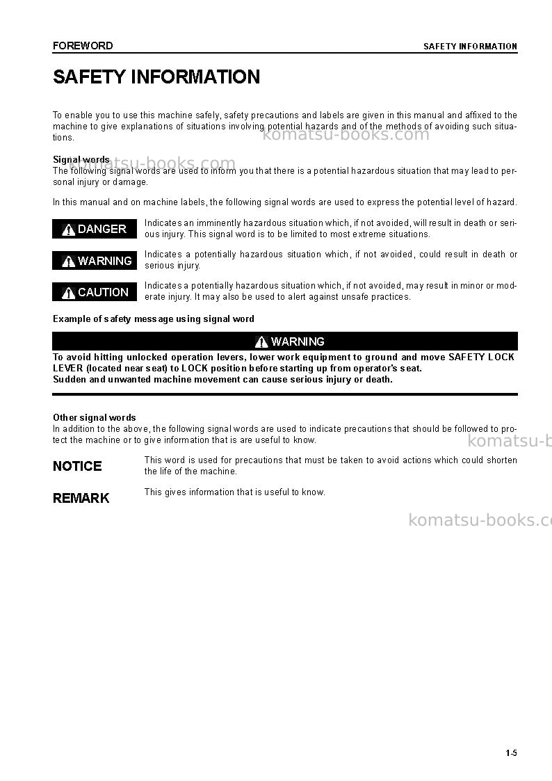 Komatsu gd705a-4jpn Operation manual cover Page 6 Komatsu gd705a-4jpn Operation manual cover Page 6