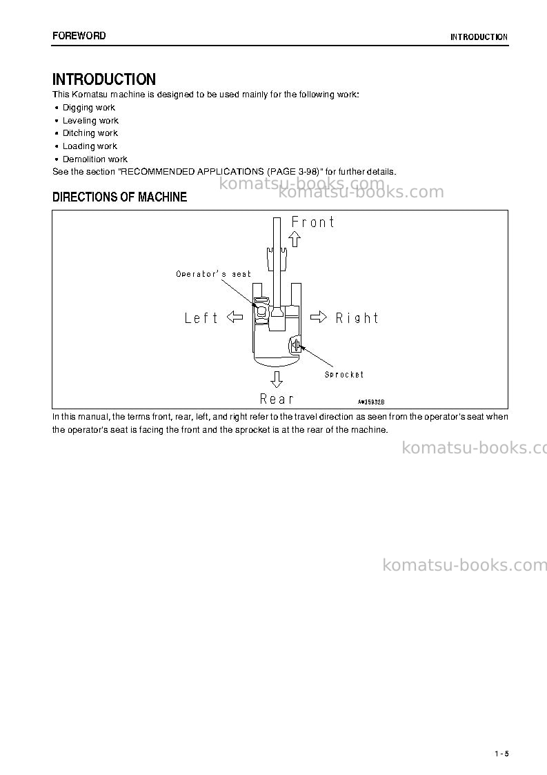 Komatsu pc78us-6jpn Operation manual cover Page 6